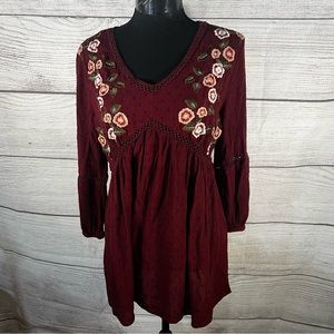 Arizona Jean Company Embroidered Burgundy Blouse